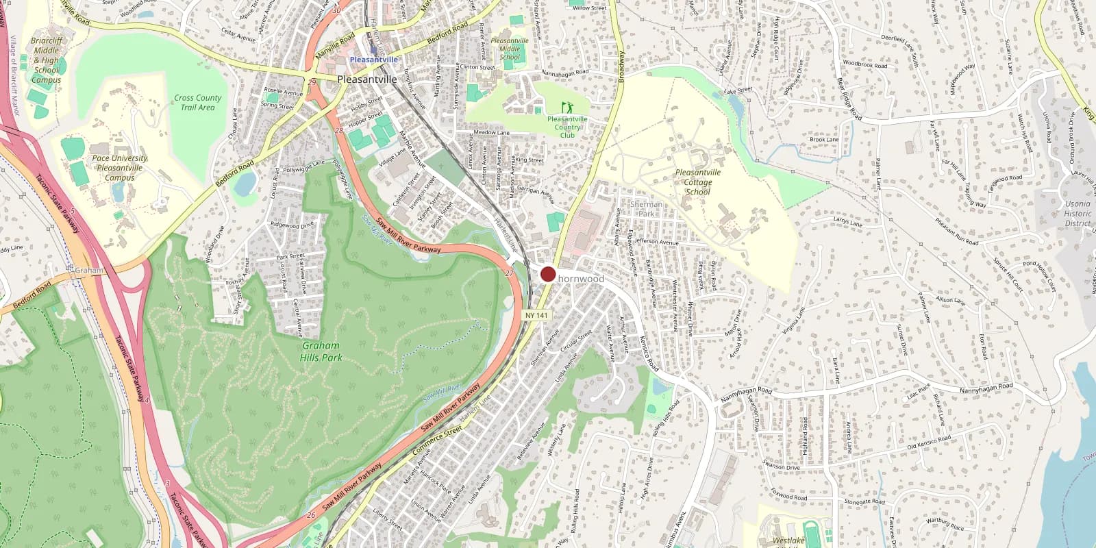 Map showing Vida Restaurant at 14 Marble Ave in Thornwood, NY